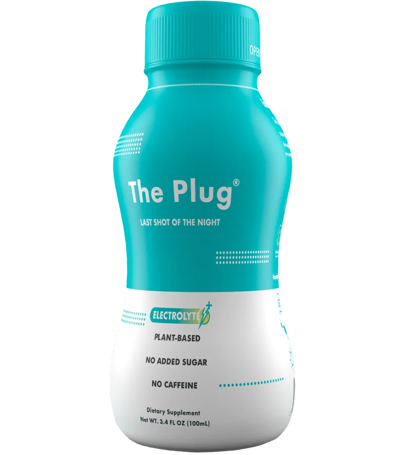 Product photo supplied by the brand: a teal and white The Plug bottle